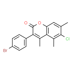 ChemSpider 2D Image | 3-(4-Bromophenyl)-6-chloro-4,5,7-trimethyl-2H-chromen-2-one | C18H14BrClO2
