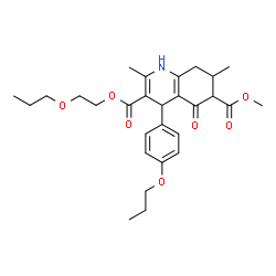 ChemSpider 2D Image | 6-Methyl 3-(2-propoxyethyl) 2,7-dimethyl-5-oxo-4-(4-propoxyphenyl)-1,4,5,6,7,8-hexahydro-3,6-quinolinedicarboxylate | C28H37NO7