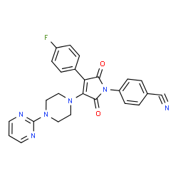 ChemSpider 2D Image | 4-{3-(4-Fluorophenyl)-2,5-dioxo-4-[4-(2-pyrimidinyl)-1-piperazinyl]-2,5-dihydro-1H-pyrrol-1-yl}benzonitrile | C25H19FN6O2