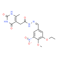 ChemSpider 2D Image | N'-[(Z)-(3-Ethoxy-4-methoxy-5-nitrophenyl)methylene]-2-(6-methyl-2,4-dioxo-1,2,3,4-tetrahydro-5-pyrimidinyl)acetohydrazide | C17H19N5O7