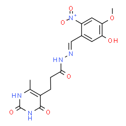 ChemSpider 2D Image | N'-[(E)-(5-Hydroxy-4-methoxy-2-nitrophenyl)methylene]-3-(6-methyl-2,4-dioxo-1,2,3,4-tetrahydro-5-pyrimidinyl)propanehydrazide | C16H17N5O7