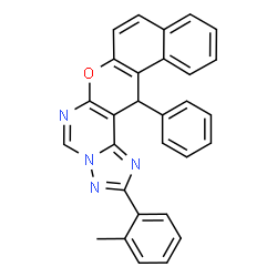 ChemSpider 2D Image | 2-(2-Methylphenyl)-14-phenyl-14H-benzo[5,6]chromeno[3,2-e][1,2,4]triazolo[1,5-c]pyrimidine | C29H20N4O