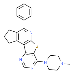 ChemSpider 2D Image | 7-(4-Methyl-1-piperazinyl)-4-phenyl-2,3-dihydro-1H-cyclopenta[4',5']pyrido[3',2':4,5]thieno[3,2-d]pyrimidine | C23H23N5S