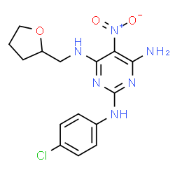 ChemSpider 2D Image | N~2~-(4-Chlorophenyl)-5-nitro-N~4~-(tetrahydro-2-furanylmethyl)-2,4,6-pyrimidinetriamine | C15H17ClN6O3