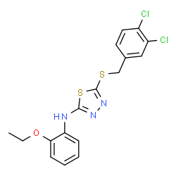 ChemSpider 2D Image | 5-[(3,4-Dichlorobenzyl)sulfanyl]-N-(2-ethoxyphenyl)-1,3,4-thiadiazol-2-amine | C17H15Cl2N3OS2