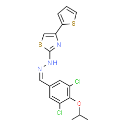 ChemSpider 2D Image | 2-[(2Z)-2-(3,5-Dichloro-4-isopropoxybenzylidene)hydrazino]-4-(2-thienyl)-1,3-thiazole | C17H15Cl2N3OS2