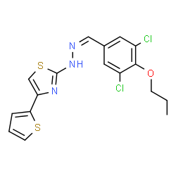 ChemSpider 2D Image | 2-[(2Z)-2-(3,5-Dichloro-4-propoxybenzylidene)hydrazino]-4-(2-thienyl)-1,3-thiazole | C17H15Cl2N3OS2