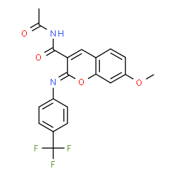 ChemSpider 2D Image | (2Z)-N-Acetyl-7-methoxy-2-{[4-(trifluoromethyl)phenyl]imino}-2H-chromene-3-carboxamide | C20H15F3N2O4