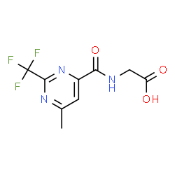 ChemSpider 2D Image | N-{[6-Methyl-2-(trifluoromethyl)-4-pyrimidinyl]carbonyl}glycine | C9H8F3N3O3