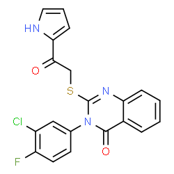 ChemSpider 2D Image | 3-(3-Chloro-4-fluorophenyl)-2-{[2-oxo-2-(1H-pyrrol-2-yl)ethyl]sulfanyl}-4(3H)-quinazolinone | C20H13ClFN3O2S