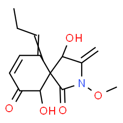 ChemSpider 2D Image | 4,6-Dihydroxy-2-methoxy-3-methylene-10-propylidene-2-azaspiro[4.5]dec-8-ene-1,7-dione | C14H17NO5