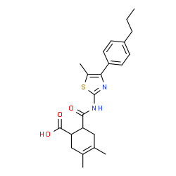ChemSpider 2D Image | 3,4-Dimethyl-6-{[5-methyl-4-(4-propylphenyl)-1,3-thiazol-2-yl]carbamoyl}-3-cyclohexene-1-carboxylic acid | C23H28N2O3S