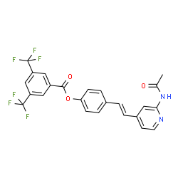 ChemSpider 2D Image | 4-[(E)-2-(2-Acetamido-4-pyridinyl)vinyl]phenyl 3,5-bis(trifluoromethyl)benzoate | C24H16F6N2O3