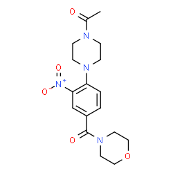ChemSpider 2D Image | 1-{4-[4-(4-Morpholinylcarbonyl)-2-nitrophenyl]-1-piperazinyl}ethanone | C17H22N4O5