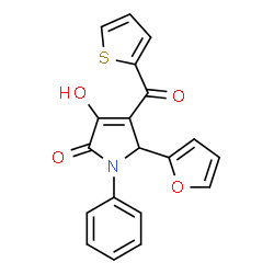ChemSpider 2D Image | 5-(2-Furyl)-3-hydroxy-1-phenyl-4-(2-thienylcarbonyl)-1,5-dihydro-2H-pyrrol-2-one | C19H13NO4S