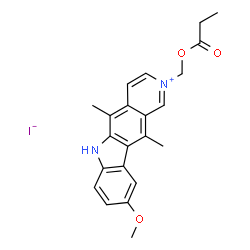 ChemSpider 2D Image | 9-Methoxy-5,11-dimethyl-2-[(propionyloxy)methyl]-6H-pyrido[4,3-b]carbazol-2-ium iodide | C22H23IN2O3