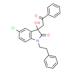 ChemSpider 2D Image | 5-Chloro-3-hydroxy-3-(2-oxo-2-phenylethyl)-1-(2-phenylethyl)-1,3-dihydro-2H-indol-2-one | C24H20ClNO3