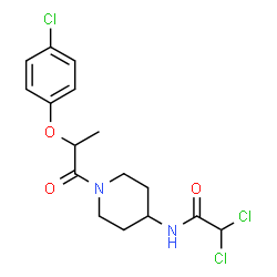 ChemSpider 2D Image | 2,2-Dichloro-N-{1-[2-(4-chlorophenoxy)propanoyl]-4-piperidinyl}acetamide | C16H19Cl3N2O3