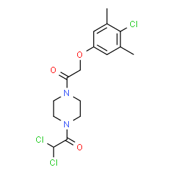 ChemSpider 2D Image | 2,2-Dichloro-1-{4-[(4-chloro-3,5-dimethylphenoxy)acetyl]-1-piperazinyl}ethanone | C16H19Cl3N2O3