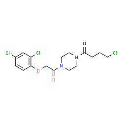 ChemSpider 2D Image | 4-Chloro-1-{4-[(2,4-dichlorophenoxy)acetyl]-1-piperazinyl}-1-butanone | C16H19Cl3N2O3