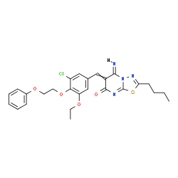 ChemSpider 2D Image | (5E)-2-Butyl-6-[3-chloro-5-ethoxy-4-(2-phenoxyethoxy)benzylidene]-5-imino-5,6-dihydro-7H-[1,3,4]thiadiazolo[3,2-a]pyrimidin-7-one | C26H27ClN4O4S