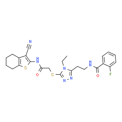 ChemSpider 2D Image | N-{2-[5-({2-[(3-Cyano-4,5,6,7-tetrahydro-1-benzothiophen-2-yl)amino]-2-oxoethyl}sulfanyl)-4-ethyl-4H-1,2,4-triazol-3-yl]ethyl}-2-fluorobenzamide | C24H25FN6O2S2