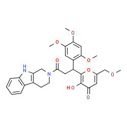 ChemSpider 2D Image | 3-Hydroxy-6-(methoxymethyl)-2-[3-oxo-3-(1,3,4,9-tetrahydro-2H-beta-carbolin-2-yl)-1-(2,4,5-trimethoxyphenyl)propyl]-4H-pyran-4-one | C30H32N2O8