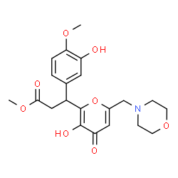 ChemSpider 2D Image | Methyl 3-(3-hydroxy-4-methoxyphenyl)-3-[3-hydroxy-6-(4-morpholinylmethyl)-4-oxo-4H-pyran-2-yl]propanoate | C21H25NO8
