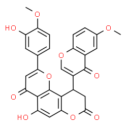 ChemSpider 2D Image | 5-Hydroxy-2-(3-hydroxy-4-methoxyphenyl)-10-(6-methoxy-4-oxo-4H-chromen-3-yl)-9,10-dihydro-4H,8H-pyrano[2,3-f]chromene-4,8-dione | C29H20O10