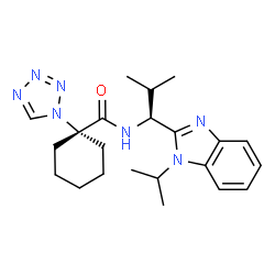 ChemSpider 2D Image | N-[(1S)-1-(1-Isopropyl-1H-benzimidazol-2-yl)-2-methylpropyl]-1-(1H-tetrazol-1-yl)cyclohexanecarboxamide | C22H31N7O