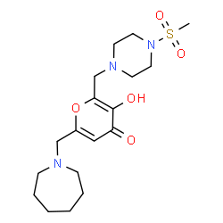ChemSpider 2D Image | 6-(1-Azepanylmethyl)-3-hydroxy-2-{[4-(methylsulfonyl)-1-piperazinyl]methyl}-4H-pyran-4-one | C18H29N3O5S