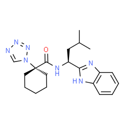 ChemSpider 2D Image | N-[(1S)-1-(1H-Benzimidazol-2-yl)-3-methylbutyl]-1-(1H-tetrazol-1-yl)cyclohexanecarboxamide | C20H27N7O
