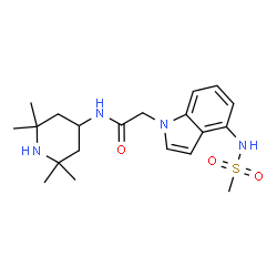 ChemSpider 2D Image | 2-{4-[(Methylsulfonyl)amino]-1H-indol-1-yl}-N-(2,2,6,6-tetramethyl-4-piperidinyl)acetamide | C20H30N4O3S