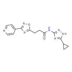 ChemSpider 2D Image | N-(5-Cyclopropyl-1H-1,2,4-triazol-3-yl)-3-[3-(4-pyridinyl)-1,2,4-oxadiazol-5-yl]propanamide | C15H15N7O2