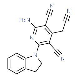 ChemSpider 2D Image | 2-Amino-4-(cyanomethyl)-6-(2,3-dihydro-1H-indol-1-yl)-3,5-pyridinedicarbonitrile | C17H12N6