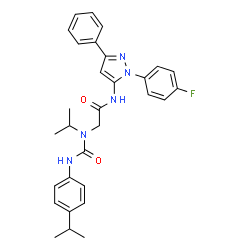 ChemSpider 2D Image | N-[1-(4-Fluorophenyl)-3-phenyl-1H-pyrazol-5-yl]-N~2~-isopropyl-N~2~-[(4-isopropylphenyl)carbamoyl]glycinamide | C30H32FN5O2