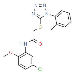 ChemSpider 2D Image | N-(5-Chloro-2-methoxyphenyl)-2-{[1-(2-methylphenyl)-1H-tetrazol-5-yl]sulfanyl}acetamide | C17H16ClN5O2S
