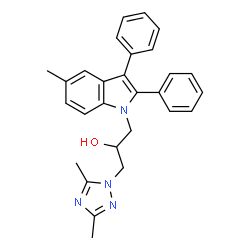 ChemSpider 2D Image | 1-(3,5-Dimethyl-1H-1,2,4-triazol-1-yl)-3-(5-methyl-2,3-diphenyl-1H-indol-1-yl)-2-propanol | C28H28N4O