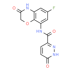 ChemSpider 2D Image | N-(6-Fluoro-3-oxo-3,4-dihydro-2H-1,4-benzoxazin-8-yl)-6-oxo-1,6-dihydro-3-pyridazinecarboxamide | C13H9FN4O4