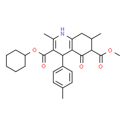 ChemSpider 2D Image | 3-Cyclohexyl 6-methyl 2,7-dimethyl-4-(4-methylphenyl)-5-oxo-1,4,5,6,7,8-hexahydro-3,6-quinolinedicarboxylate | C27H33NO5