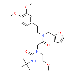 ChemSpider 2D Image | N-[2-(3,4-Dimethoxyphenyl)ethyl]-N-(2-furylmethyl)-N~2~-(2-methoxyethyl)-N~2~-[(2-methyl-2-propanyl)carbamoyl]glycinamide | C25H37N3O6