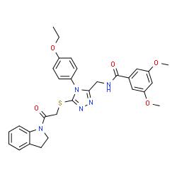 ChemSpider 2D Image | N-{[5-{[2-(2,3-Dihydro-1H-indol-1-yl)-2-oxoethyl]sulfanyl}-4-(4-ethoxyphenyl)-4H-1,2,4-triazol-3-yl]methyl}-3,5-dimethoxybenzamide | C30H31N5O5S
