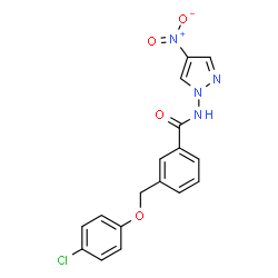 ChemSpider 2D Image | 3-[(4-Chlorophenoxy)methyl]-N-(4-nitro-1H-pyrazol-1-yl)benzamide | C17H13ClN4O4