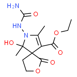 ChemSpider 2D Image | Ethyl 7-(carbamoylamino)-6-hydroxy-6,8-dimethyl-1-oxo-2-oxa-7-azaspiro[4.4]non-8-ene-9-carboxylate | C13H19N3O6