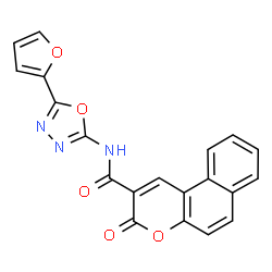 ChemSpider 2D Image | N-[5-(2-Furyl)-1,3,4-oxadiazol-2-yl]-3-oxo-3H-benzo[f]chromene-2-carboxamide | C20H11N3O5
