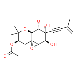 ChemSpider 2D Image | (1aS,2S,3S,4S,4aS,7R,8aS)-2,3,4-Trihydroxy-6,6-dimethyl-3-(3-methyl-3-buten-1-yn-1-yl)hexahydro-1aH,6H-oxireno[e]chromen-7-yl acetate | C18H24O7