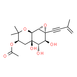 ChemSpider 2D Image | (1aR,2S,3S,3aR,5R,7aS,7bS)-2,3,3a-Trihydroxy-6,6-dimethyl-1a-(3-methyl-3-buten-1-yn-1-yl)octahydro-1aH-oxireno[h]chromen-5-yl acetate | C18H24O7