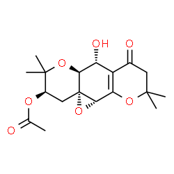 ChemSpider 2D Image | (1aR,3R,5aS,6R,10bS)-6-Hydroxy-4,4,9,9-tetramethyl-7-oxo-3,4,5a,6,7,8,9,10b-octahydro-2H-oxireno[e]pyrano[2,3-g]chromen-3-yl acetate | C18H24O7