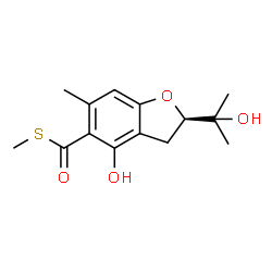 ChemSpider 2D Image | S-Methyl (2R)-4-hydroxy-2-(2-hydroxy-2-propanyl)-6-methyl-2,3-dihydro-1-benzofuran-5-carbothioate | C14H18O4S