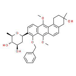 ChemSpider 2D Image | (1R)-1,5-Anhydro-1-[8-(benzyloxy)-3-hydroxy-7,12-dimethoxy-3-methyl-1,2,3,4-tetrahydro-9-tetraphenyl]-2,6-dideoxy-D-arabino-hexitol | C34H38O7